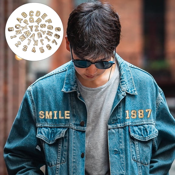 LOLIPPYY 36pcs Sewing Patches Cute Embroidered Applique Alphabet Patches Light Brown Hiding Damaged Spots Bedding