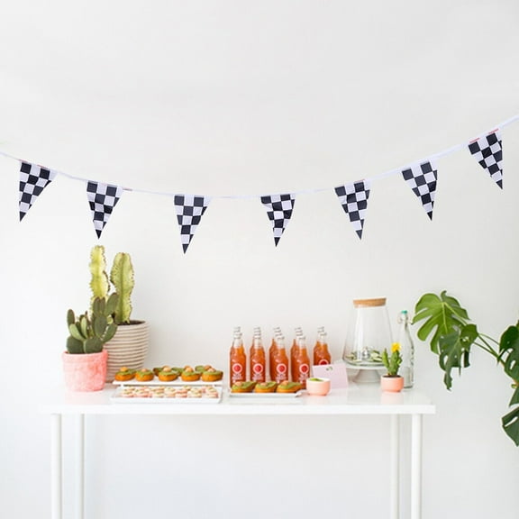 LOLIPPYY 38-Piece Black and White Checkered Bunting Banner for Party, Event, and Festival Decorations