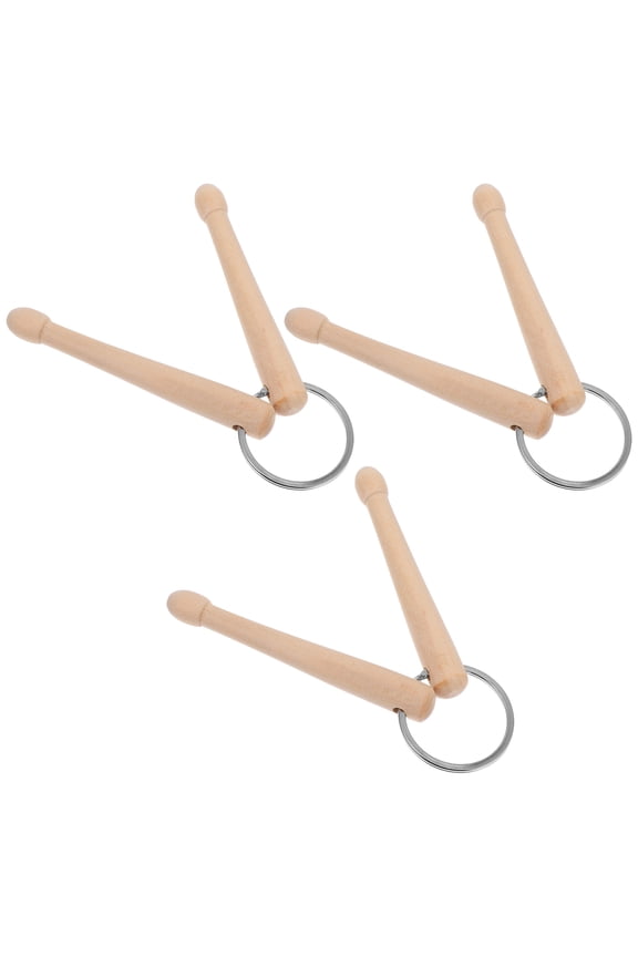 3PCS Wooden Drumstick Charm Keychain Set Beige Accessories for Everyday Use, Travel, Outdoor Activities