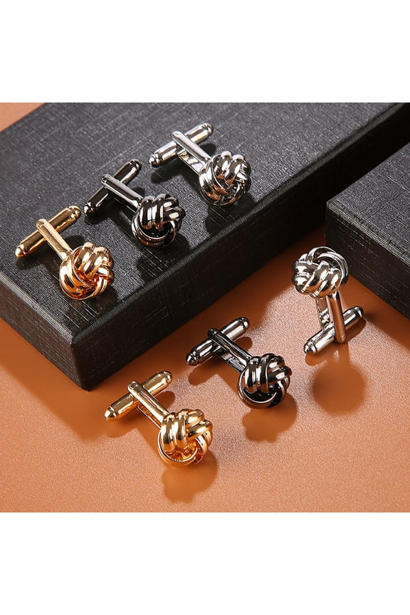 3Pairs Metal Tuxedo Studs and Cufflinks for Men Assorted Color Knot Suit Accessory