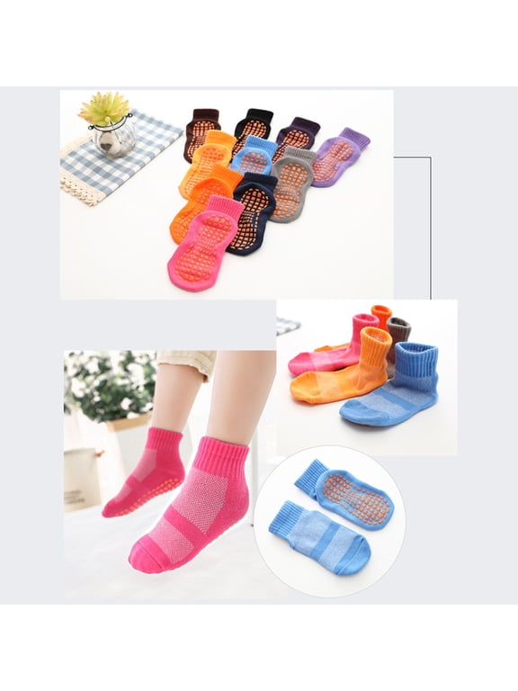 3 Pairs Orange Non- Floor Socks with Anti-Skid Sole for Enhanced Grip and Comfortable Wear