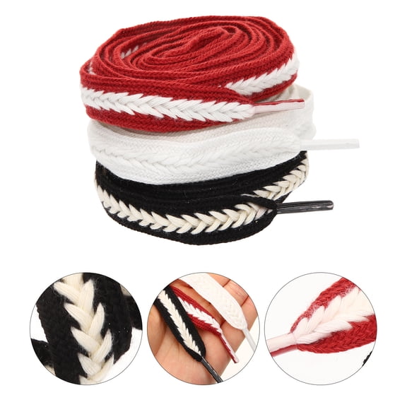 LOLIPPYY 3Pairs Wide Shoestrings with Sturdy Wheat Weave Design for Sneaker and Trainer Replacement