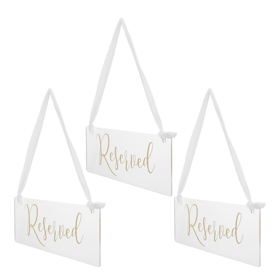 LOLIPPYY 3Pcs Acrylic Reserved Chair Signs Wedding Seating Signage Golden Hanging Style