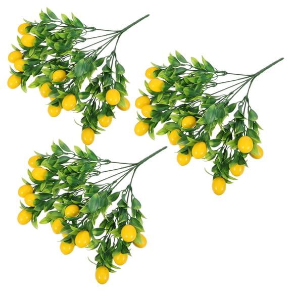 LOLIPPYY 3Pcs Artificial Lemons Branches for Decoration Realistic Faux Fruit Stems with Green Leaves