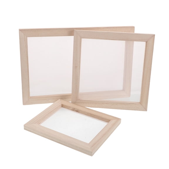 LOLIPPYY 3-Piece Beige Wooden Deckle Mold Frame Set with Fine Mesh Screen for Paper Crafting and Art Projects