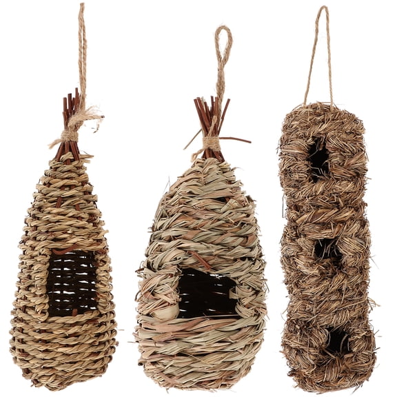 LOLIPPYY 3Pcs Bird Nest Handwoven Straw Bird Nest Hatching Breeding Cave House Outdoor Garden Decoration