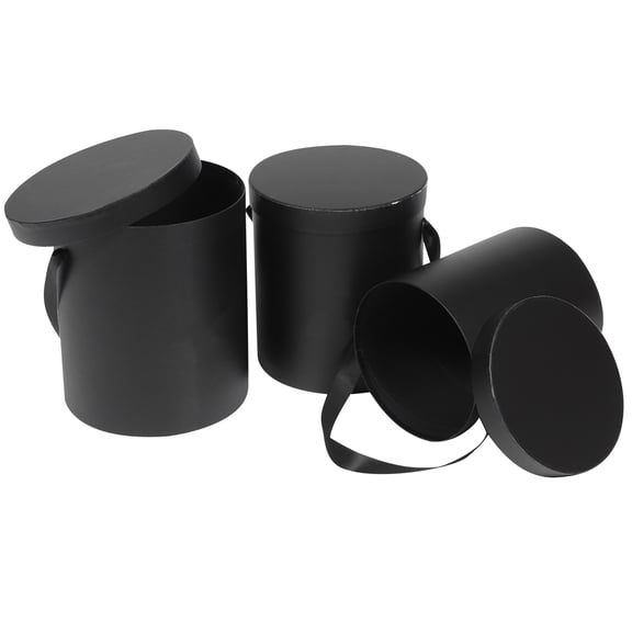 LOLIPPYY Set of 3 Black Flower Paper Boxes with Cylindrical Design, Ideal for Bouquet Storage, Packaging and Home Decorations