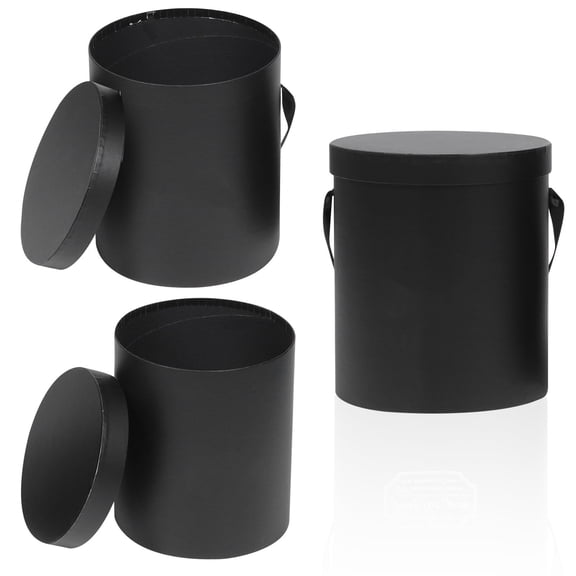 LOLIPPYY 3Pcs Black Flower Paper Box Cylindrical Design Perfect for Bouquet Storage and Decorations
