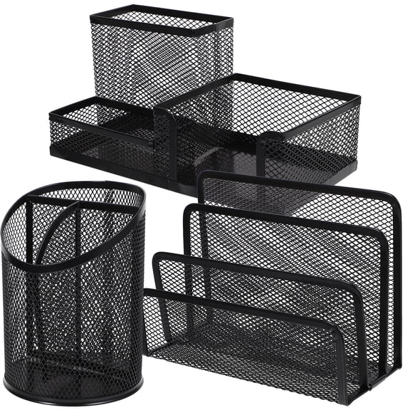 LOLIPPYY 3Pcs Black Mesh Pen Holder Desktop Organizer Metal Pencil Cup for Office and Home