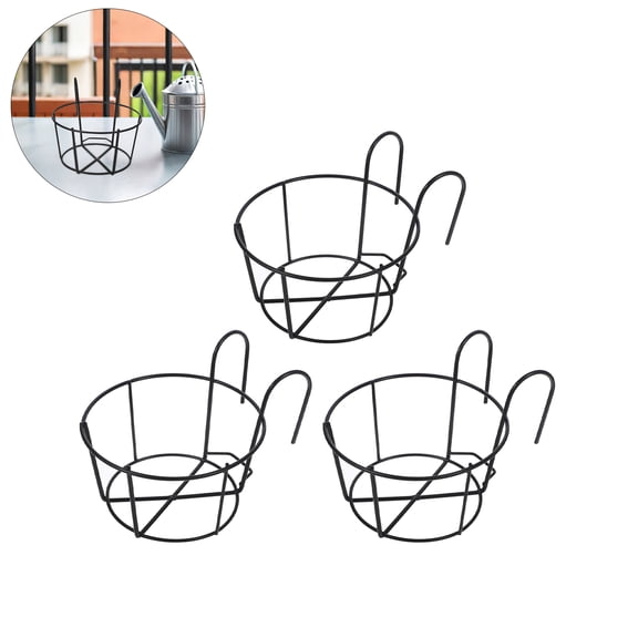 LOLIPPYY 3-Pack Black Metal Balcony Flowerpot Holder Rack, Space-Saving Over-Railing Plant Support Stand