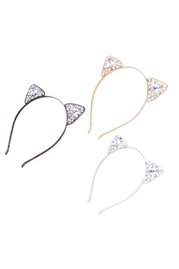 3Pcs Cat Ear Headwear Alloy Material Assorted Color Hair Hoop for Photo Props and Events