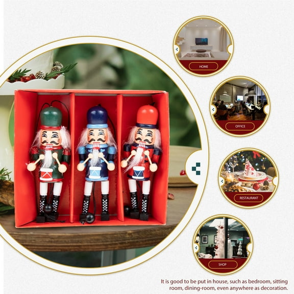 LOLIPPYY 3-Piece Christmas Wooden Soldier Nutcracker Set with Pull String Wood Puppet Decoration