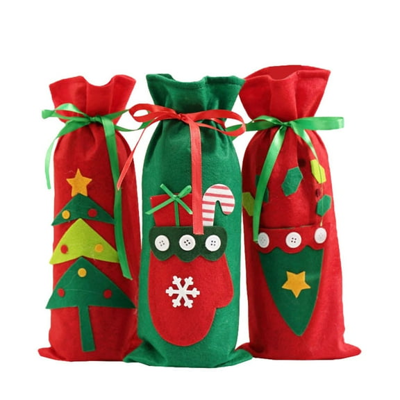 LOLIPPYY 3-Pack Red Wine Bottle Covers for Christmas Holiday and Celebration Decor, Design with Quality Craftsmanship