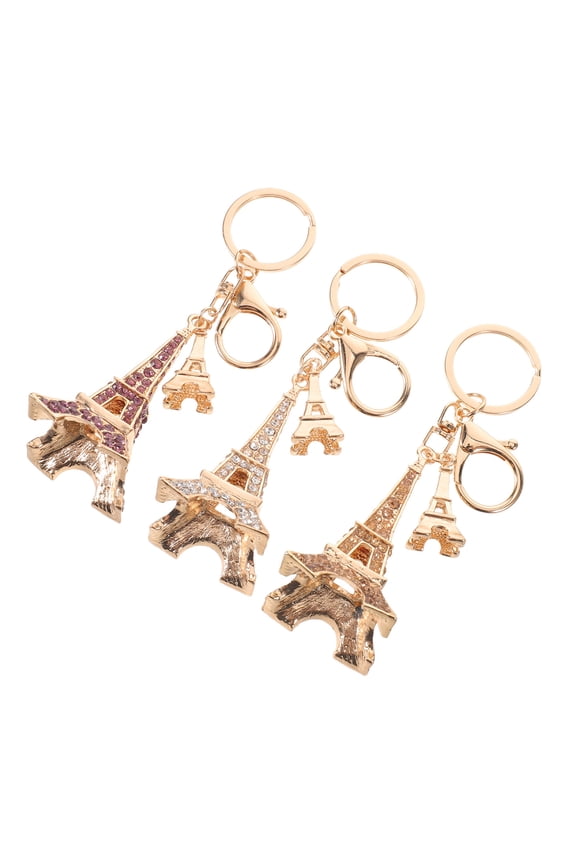 3Pcs Crystal Rhinestone Eiffel Tower Keychain for French Theme Birthday Party and Home Use