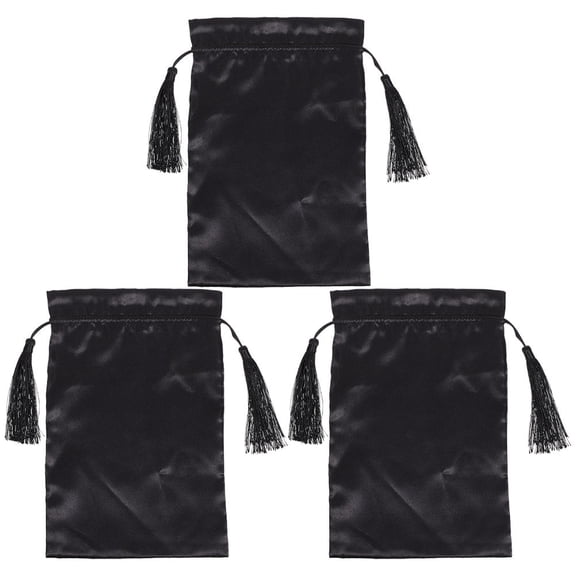 LOLIPPYY 3Pcs Drawstring Satin Makeup and Hair Extension Storage Pouches in Black