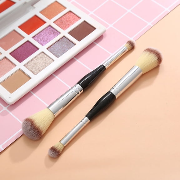 LOLIPPYY 3Pcs Dual Ended Makeup Brush Set Black Synthetic Fiber Blending Powder Blush Foundation