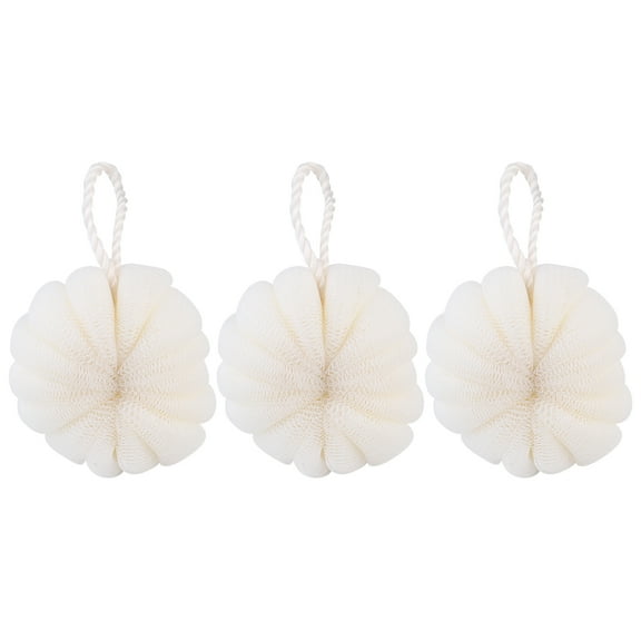 LOLIPPYY 3Pcs Eco Friendly Bath Scrubber Mesh Net in Beige for Shower Use with Easy Hang Rope