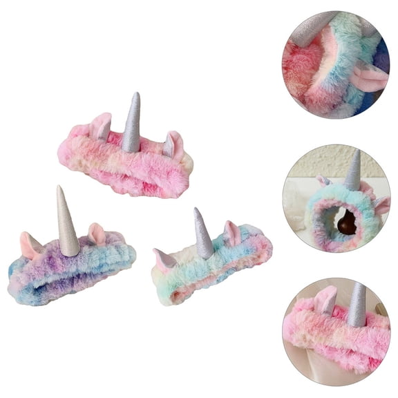 LOLIPPYY 3Pcs Elastic Hair Hoops Unicorn Design Headbands for Shower Face Washing Multi Color