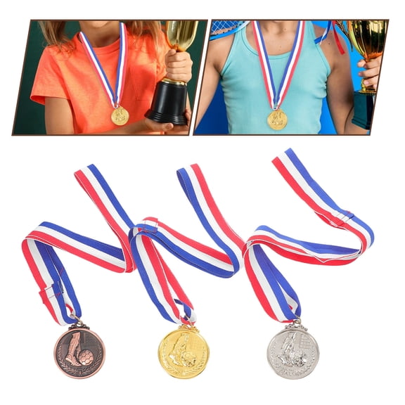 LOLIPPYY 3Pcs Football Medal Set for Sports Awards Party Favors Assorted Colors Embossed Design
