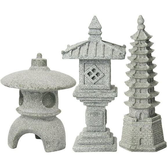 LOLIPPYY 3Pcs Garden Decorations Grey Stone Pavilion Model Decor Ideal for Yard and Balcony