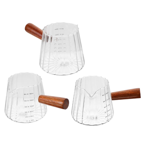 LOLIPPYY 3-Piece Glass Espresso Shot Cups with Wooden Handles for Accurate Coffee Brewing and Measurement Set