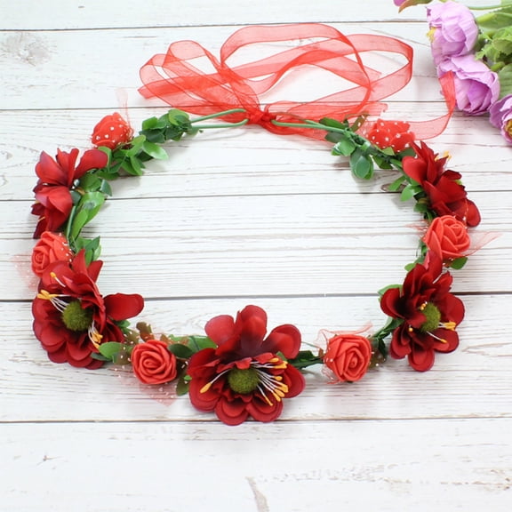 LOLIPPYY 3Pcs Hair Wreath Floral Garland with Realistic Leaves for Engagement Birthday Celebrations