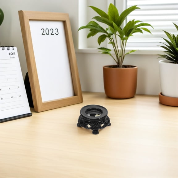 LOLIPPYY 3Pcs Hollow Base Display Stand Black Quartz Sphere Holder for Globe Stone Decor