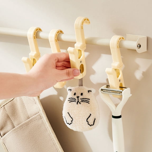 LOLIPPYY 3Pcs Laundry Hooks with Clips Beige Sturdy ABS Rotating Clips for Indoor Outdoor Organization