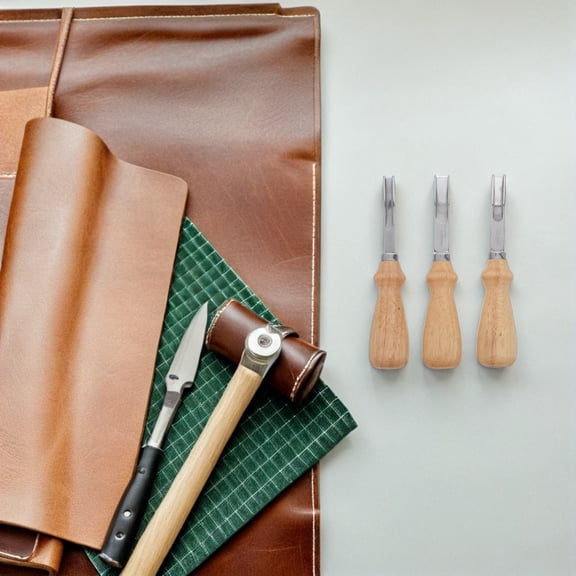 LOLIPPYY 3-Piece Edge Beveler Set with Ergonomic Wooden Handles and Multi-Function Skiving Tools for Leathercraft