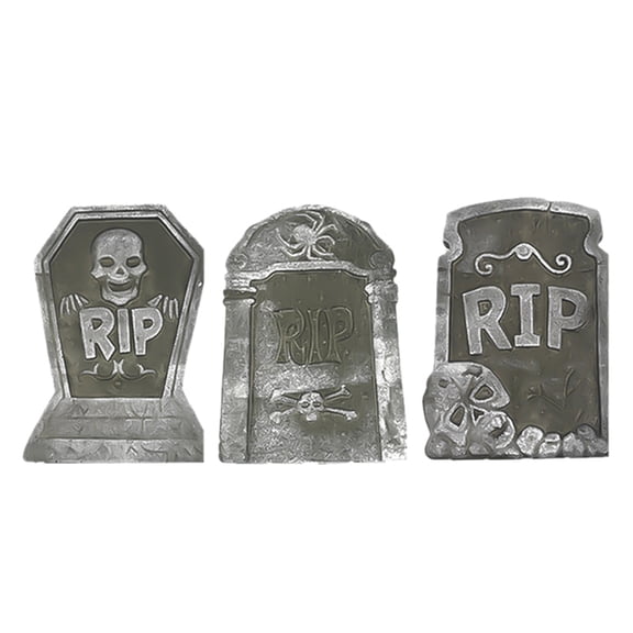 LOLIPPYY 3 Pcs Light Gray Foam Tombstone Props, Graveyard Decorations for Haunted House, Room, Bar Party Decor