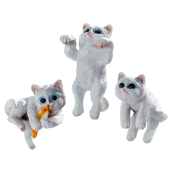 LOLIPPYY 3Pcs Light Grey Resin Cat Ornament Small Animal Model for Aquarium Landscaping Decoration