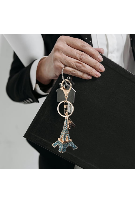 3-Pack Metal Eiffel Tower Keychains with Rhinestone Charms, Decorative Bag and Purse Accessories