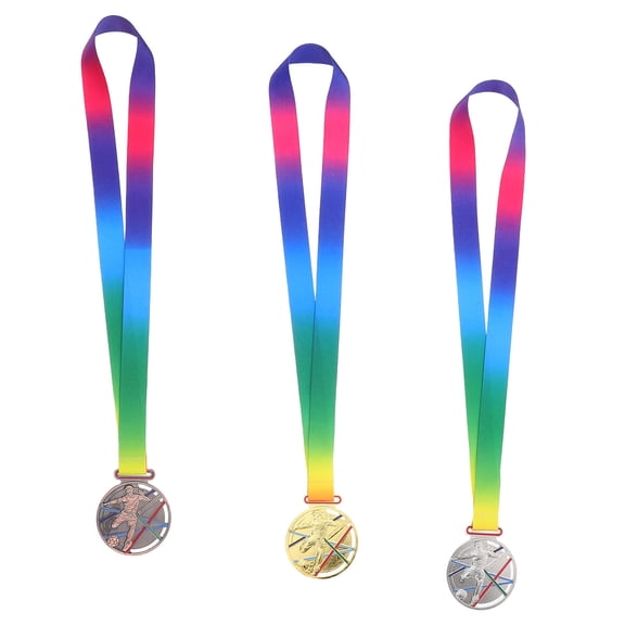 LOLIPPYY Set of 3 Metal Soccer Trophies with Ribbon Football Award Medals for Youth Sports Prize Giving