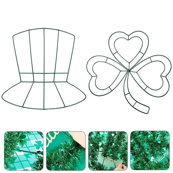LOLIPPYY 3Pcs Metal Wire Wreath Frames Green Shamrock Irish Hat Decor for St Patricks Day Home Decoration