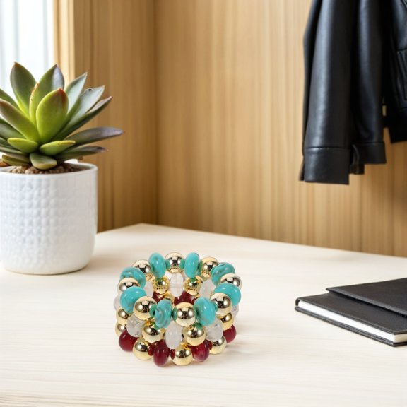 LOLIPPYY 3Pcs Multi Color Acrylic Beaded Bracelets with Irregular Geometric Design Adjustable Stackable Jewelry