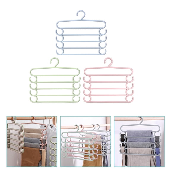 LOLIPPYY 3Pcs Multi-Function Pants Hangers Assorted Color Sturdy Plastic Wrinkle-Free Trousers Rack