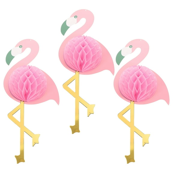 LOLIPPYY 3Pcs Pink Flamingo Paper Honeycomb Hanging Decor for Tropical and Luau Parties