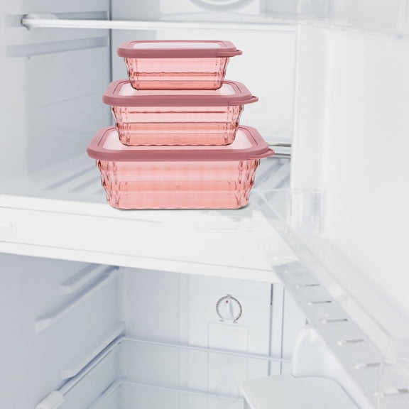 LOLIPPYY 3Pcs Pink Salad Storage Box with Lid for Kitchen Fruit Vegetable Organizer Sealing Fresh-Keeping Case