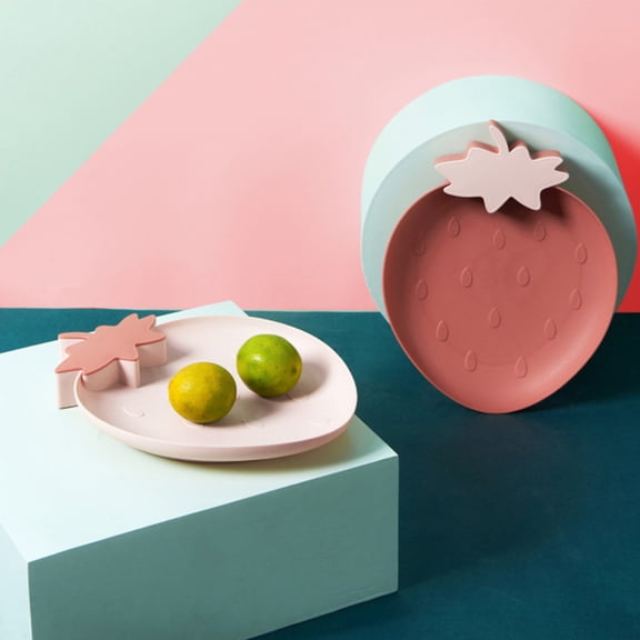 LOLIPPYY 3Pcs Plastic Snack Plate Dark Red Strawberry Design Household Food Plate Easy to Clean and