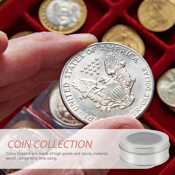 LOLIPPYY 3Pcs Professional Coin Collection Box Silver Metal Single Coin Holder with Anti Scratch
