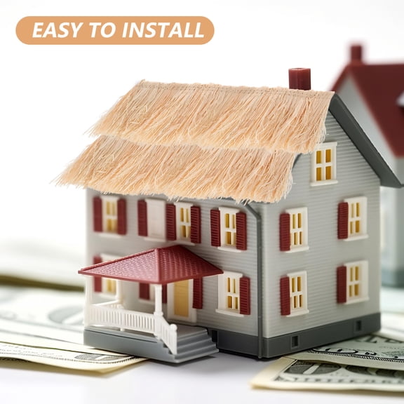 LOLIPPYY 3Pcs Realistic Artificial Thatch Grass Roll for Model Roof Decoration Weather Resistant Khaki