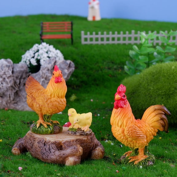 LOLIPPYY 3Pcs Realistic Resin Chicken Shape Adornments Lightweight Animal Statues for Decorative Use