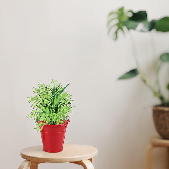 LOLIPPYY 3Pcs Red Metal Flower Bucket Pails with Handles Rustic Planter Pots for Indoor and Outdoor Plant Display