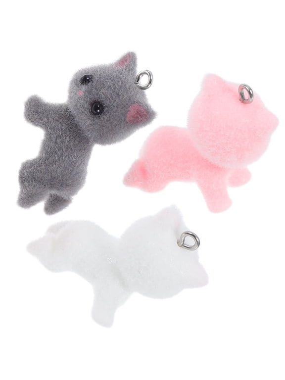 3-Pack Resin Cat Charms with 3D Flocked Texture, Cute Lying Cat Pendants for Phone Cases and Car Decorations