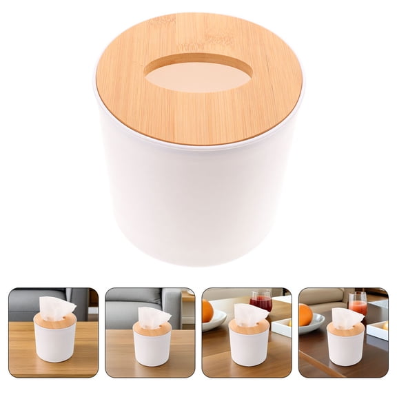 LOLIPPYY 3Pcs Round Tissue Box Cover Bamboo Box With Lid White Decorative For Home Office