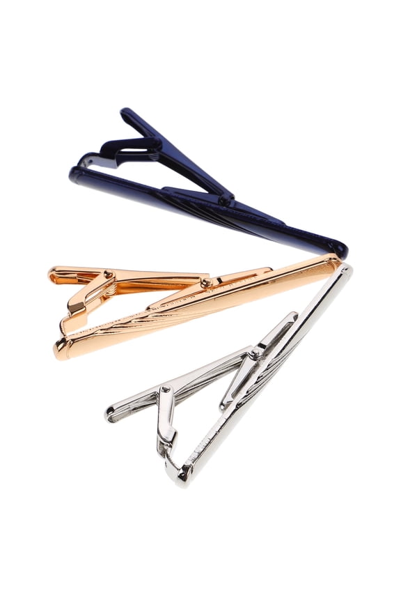 3Pcs Set of Metal Tie Bars for Men Blue Yellow Assorted Colors Tie Clips for Formal Dress