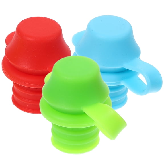 LOLIPPYY 3-Pack Silicone Bottle Caps with Spill-Proof Spout Adapters, Assorted Colors for Kitchen Bottles and Drink Containers