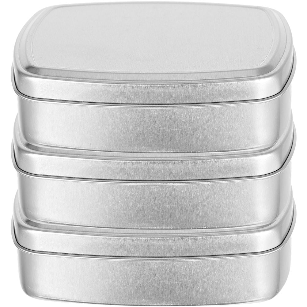 LOLIPPYY 3Pcs Silver Aluminum Storage Case with Lid Compact Rectangular ...
