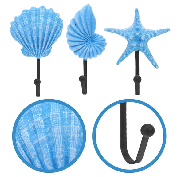 LOLIPPYY 3Pcs Sky Blue Resin Nautical Wall Hooks Vintage Ocean Key Holder Decorative Coat Hooks