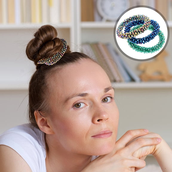 LOLIPPYY 3Pcs Sparkly Crystal Hair Tie Bracelets No Damage Hair Accessories for Daily Wear